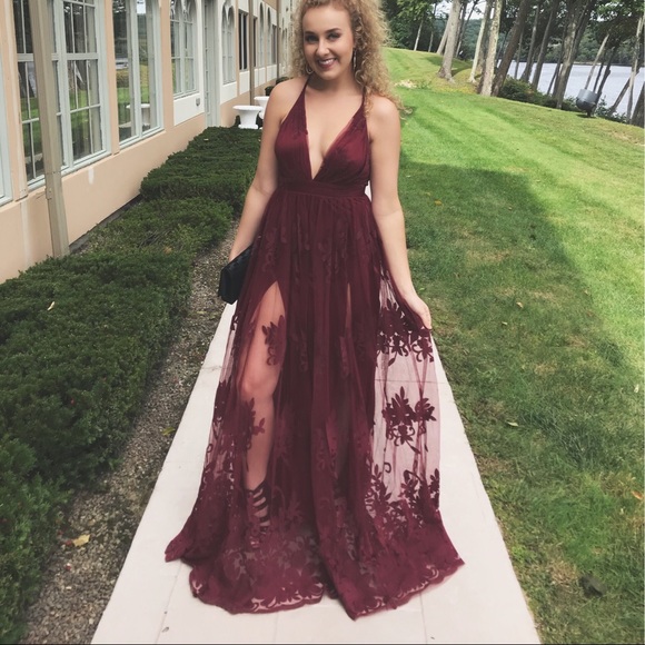 wine lace maxi dress
